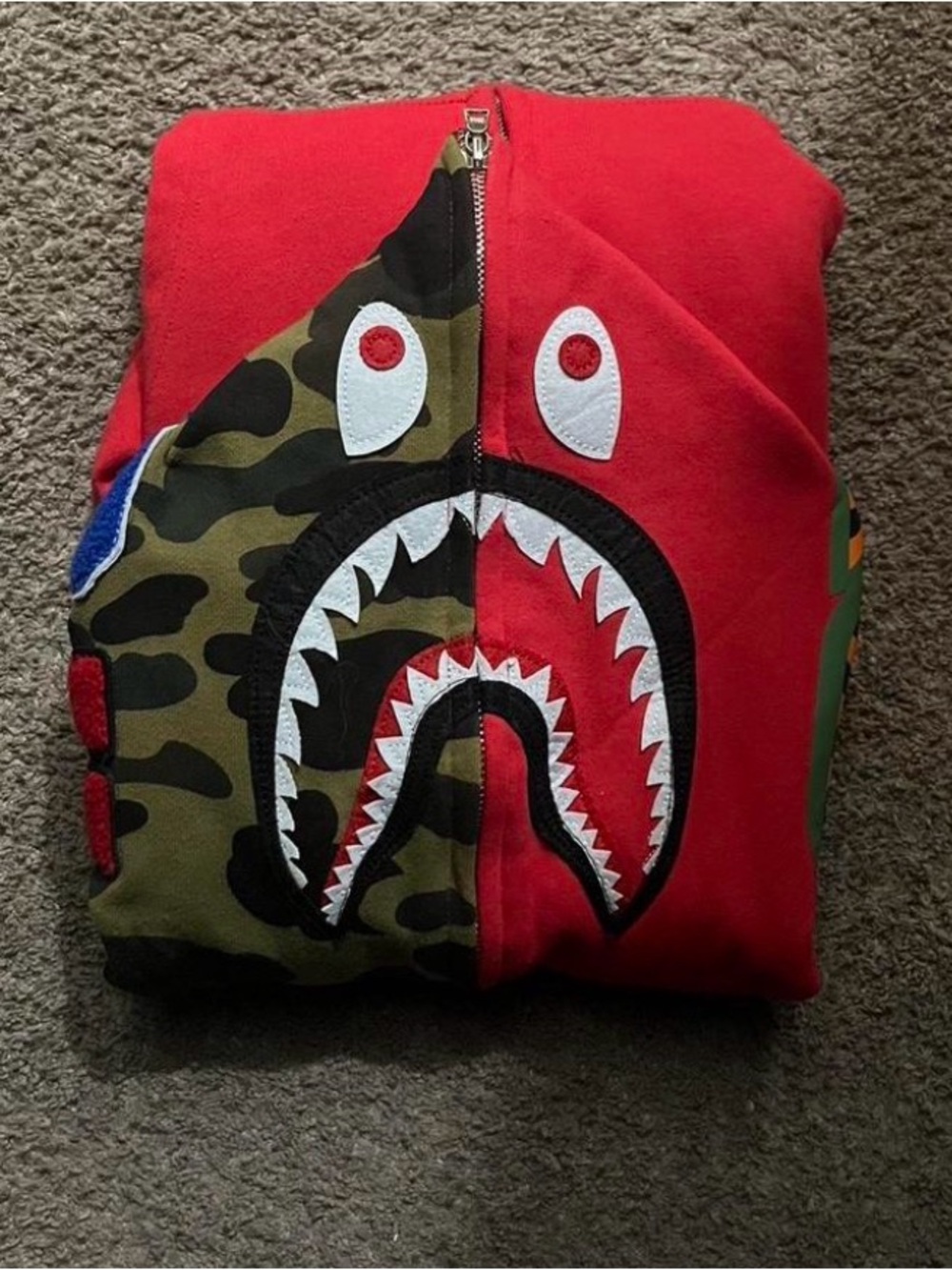 Bape Half Camo Half Red Shark Zip-Up Hoodie
